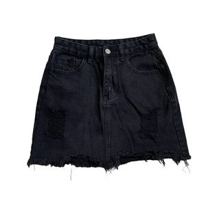 Distressed Black denim mini skirt